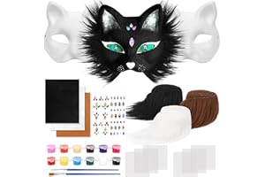 Dreamtop Therian Maschera Gatto Kit con Therian Maschere, Finta Pelliccia e Rete per Gli Occhi e Foglio di Feltro Autoadesivo, Pennelli e Colori per DIY Cosplay Feste Maschera Carnevale Halloween