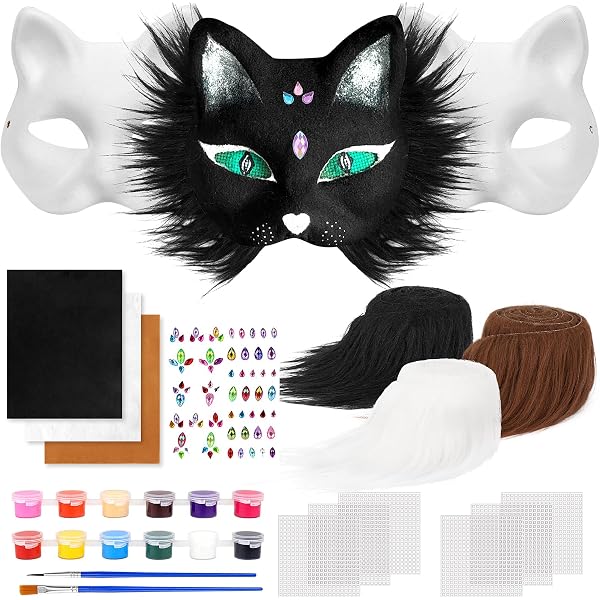 5pcs Diy Paintable Cat Face Mask Pulp Party Masks For Halloween Cosplay And Special Events Fits Creative Crafting Fun