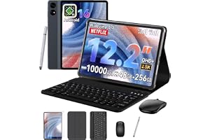 TABWEE 12 Inch Tablet with Keyboard and Stylus Pen, 48GB RAM + 256GB ROM | 10000 mAh, 11 inch Eye Care Display, Widevine L1, Tablet with SIM Card Slot, 16MP + 8MP, Gemini AI, GPS (4 Years Warranty）