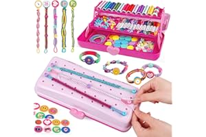 HEWAURORION Kit de fabrication de bracelets d'amitié pour filles avec boîte, kit DIY Arts et Crafts pour enfants de 8 à 12 ans, cadeaux d'anniversaire ou de Noël pour les enfants de 6 à 12 ans - Rose