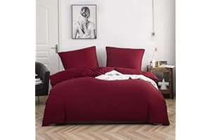 AYSW Pościel bawełniana 200 x 220 cm, burgundowa, zestaw 3 sztuk, 1 poszwa na kołdrę z 2 poszewkami na poduszkę 80 x 80 cm