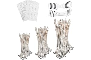 BVANZO 100Pcs of 20/15/10cm Organic Soy Waxed Cotton Candle Wicks for Making Candles,100 double sided Glue Sticker,2Pcs Stainless Candle Wick Holder of 1/3 Holes for DIY Candles Craft Tools Candle Making Kit