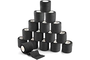 Foydream 16 Rouleaux Bandage Autoadhésif, Strap Sport, Bande Auto Agrippante 5 cm × 4,5 m pour Sport, Poignet, Premiers Secours, Bandage Vétérinaire pour Chien, Chat, Cheval, Bande Cohesive Noir