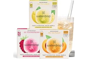 ‎WATERDROP MICRODRINK waterdrop® Microdrink Eistee Set | 36 Ice Tea Drops Würfel | Zero Zucker Pulver | 3 fruchtige Sorten: Schwarzer Tee + Pfirsich, Grüner Tee + Zitrone, Weißer Tee + Heidelbeere | Wertvollen Vitaminen