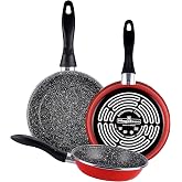 Magefesa K2 Red Set of 3 Frying Pans (20/24/28) cm Vitrified Steel Exterior Red Non-Stick Reinforced Two-Layer Stone Effect,