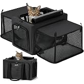 Pecute Expandable Cat Carrier, Extra Stable, Breathable Mesh Fabric, Large Cat Carrier with Hidden Area, Soft Carrier for Pet
