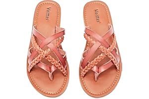 Veittes Sandalias planas para mujer - Moda Slip On Trenzado Puntera Tanga Tiras Primavera Verano Zapatos.