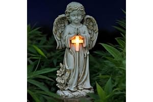 SILKWISH Solar Gartendeko Engel Garten Figuren, Solar Engel Gartenstatue, LED-Schutzengel-Figur, Fairy Gartenstatuen Wasserdicht Engelskulptur Licht für Herbstdeko Hof, Friedhof, Fensterbank,Terrasse, 31cm