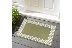 renoazul® Door Mat Non-Slip Washable Dirt Trapper Floor mat having Indoor Outdoor Utility, Kitchen and large yoga Anti Slip Mats | 50 x 80 cm - Greeky Rug - Green & Cream