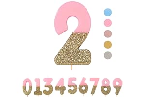 ‎TALKING TABLES Talking Tables Pink Number 2 Birthday Candle with Gold Glitter | Premium Quality Cake Topper Decoration Pretty, Sparkly for Kids, Adults, 21st Party, Anniversary, Milestone Age, Wax,