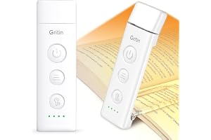Gritin Luz de Lectura, Lámpara de Lectura Recargable con Pinzas | 3 Colores de Protección Ocular, 5 Brillos Continuamente Ajustables, Luz Libro de Ángulo Ajustable, Regalo Amantes para Leer