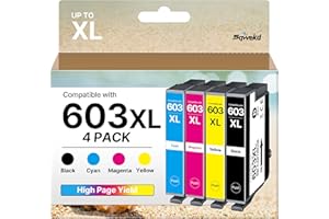 Sqwekd 603xl Cartucce Compatibile 603 Xl per Epson 603 per Expression Home WF 2810 XP-2100 XP-3100 XP-4100 XP-2105 XP-3105 WF-2820 WF-2835 WF-2830(Nero Ciano Magenta Giallo, 4-Pack)