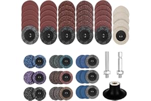 YHNDECO Juego de 65 discos de lijado, accesorio de lijado de 2 pulgadas para amoladora angular con vástago de 1/4 pulgadas, para taladros y lijadoras, para óxido de superficie, lijado, pulido