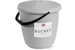 Hastic Secchio con Coperchio 15L - Secchio Plastica con Coperchio Multifunzionale - Secchi Durevoli per l'uso in Casa, Giardino e Garage - Grigio