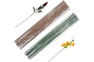 POPOYU Lot de 100Tige pour Fleur Papier Marron Vert foncé de Calibre,26/0.5mm40cm de Long Fil de Tige Florale Papier Emballé pour Artisanat Fabrication de Fleurs,FleursArtificielles,Bouquets deFleurs