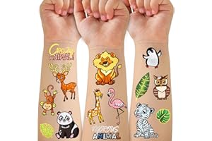 GABIZAFIA 69 PCS Jungle Tatuajes Temporales para Niños, Estilo Metálico Zoo Fake Tattoo Pegatinas para la decoración del partido Safari, Lion King Monkey Tatuajes para Niños Niñas Cumpleaños Suministros