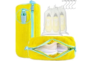 HUTRADE XXL Bolsa Lavar Zapatillas Lavadora - 2 Pack Reutilizables con Microfibra 360° Bolsa Lavadora Zapatillas, para Calzado Deportivo e Infantil, con 2 Bolsas Antipolvo y 4 Ganchos S (Amarillo)