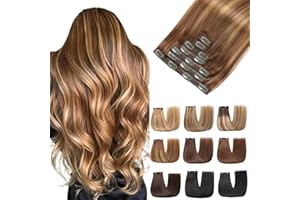 ‎EINBEAUTY EINbeauty Clip In Extensions Echthaar 7Stücke 120g 60cm Extensions Echthaar Gerade Unsichtbar Echthaar Extensions Extensions Clip In Haarverlängerung（24Zoll，4/4/27#）