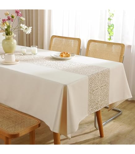 MIULEE Rechthoekig tafelkleed in linnenlook, 140 x 240 cm, beige geruit, polyesterweefsel, waterafstotend en vuilafstotend, voor keuken en feestjes