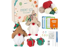 papasgix Crochet Kits for Beginners, 4Pcs Christmas Animal Beginner Crochet Kit, Crochet Yarn Set for Starters with Crochet Hooks Needles Yarn for Adults Kids DIY Craft Art (Colourful Brown)