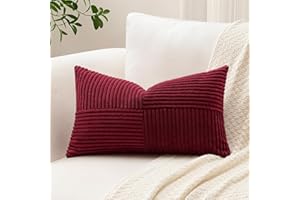 Sungeek 1 Stück Cord Kissenbezug, Kreuz Streifen Muster Kordsamt Kissenbezüge Sofakissen Dekokissen Patchwork Design Deko Zierkissenbezüge Kissenhülle für Wohnzimmer (40x60cm, Burgund)