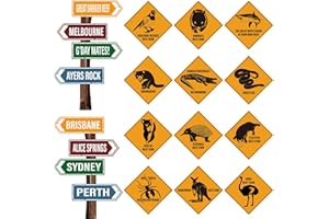 PerKoop 16 Pieces Australian Party Decoration Outback Road Sign Cutouts Australian Theme Outback Road Street Sign G'day Mate Wall Decor for Festive Occasions