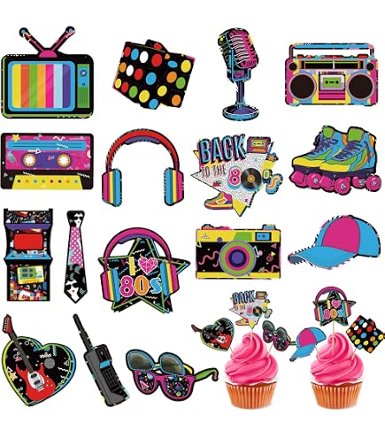 24 Runde Kuchendekorationen Aus Esspapier – 1980er Retro-Design, 40 Mm Durchmesser, Für Cupcakes & Kuchen, Essbar