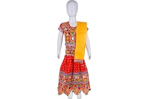 RIGID Gujarati Kids Dress for Girls - Traditional Navratri Chaniya Choli Set with Dupatta, Embroidered Ethnic Lehenga for Festivals, Garba, Dandiya & Cultural Events (Size - XS)