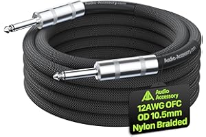 AA AUDIO ACCESSORY 12 AWG Speaker Cable 1m, Nylon Braided, Kevlar-Reinforced, Noiseless Design Triple(2 OFC&Al-Foil) Shielded 1/4 Inch Lead Guitar Amp Head to Cabinet Cable for Marshall Boss Cab&Head