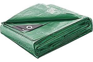STARPYNG Tarp Cover Waterproof,140g/m² Heavy Duty Poly Tarps Cover Suitable for Reinforced Edges of roofs, Camping, Patios, Swimming Pools, Boats (Green-140gsm, 4m x 8m)