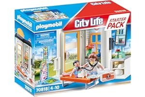 Playmobil 70818 Starter Pack Cabinet de pédiatre - City Life - avec Deux Personnages, Une Table d'auscultation et des Accessoires - L'Hôpital - Coffret découverte idée Cadeau - Dès 4 Ans