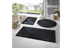 ‎TARACARPET Taracarpet Badematte Fiona rutschfest waschbar Badezimmerteppich sehr weich und als Set kombinierbar Uni schwarz 050x080 cm