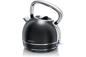 ‎ARENDO Arendo - Wasserkocher Retro Edelstahl Teekessel im Vintage Style - max. 2200 Watt - austauschbarer Kalkfilter - Füllmenge max. 1.7 Liter - automatische Abschaltung - schwarz - GS