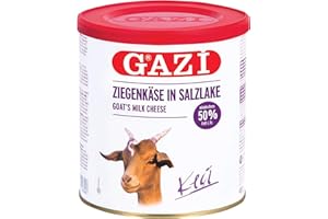 YESMOO Gazi Ziegenkäse in Salzlake - 6x 400gramm Metalldose - Ziege Ziegen Käse Keci peyniri 50% Fett i.Tr. aus 100% Ziegenmilch, mild, mikrobielles Lab, vegetarisch, glutenfrei, zu Börek, zu Salat