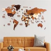 Ahşap D&uuml;nya Haritası (Basic, Large - 190x95 cm, Ahşap)