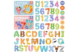Deepton 52Pcs Magnetic Letters and Numbers for Children, Large Alphabet Magnets for Fridge, Cute Animals ABC Magnets for Kids, Educational Spelling Games Toys for Baby, Toddler Preschool