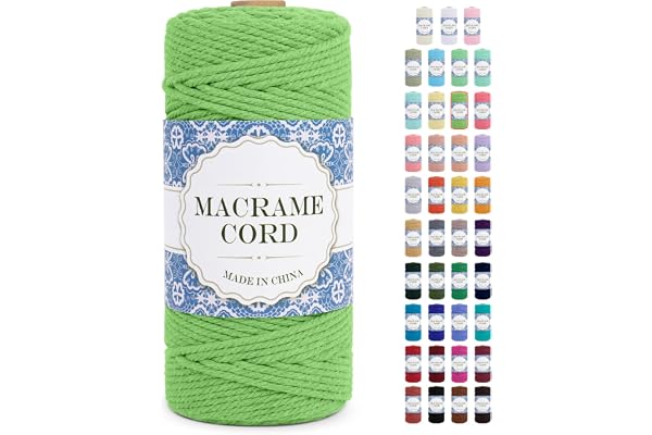 Uiopa Corde Macramé 3mm x 100m Ficelle Macramé Naturel Cordon Coton Fil Macramé 3mm Cordelette pour Suspension Murale Tressée de Plante Rideau Bricolage Décoration Intérieure Boho (Vert Herbe)