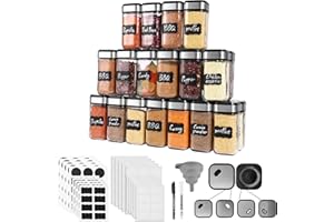elagel 24 Tarros de Especias Rectangulares con Bandeja para Especias,de Acero Inoxidable,Tapa Giratoria Fuerte,Sellado Fuerte, Almacenamiento de Especias,120 ml
