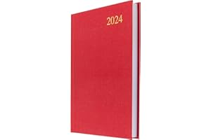 Collins Debden Essential A5 Diary 2024 Daily Planner - Eco Friendly Recycled Paper Fully Recyclable - 2024 Page A Day Diary Journal & Planner - Business Office Academic and Personal Use (A5 Size Red)