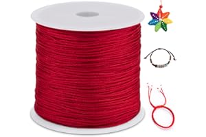 LEREATI Cola de Raton 0.8mm x 100m Cuerda Nylon Cordón de Satén Nailon, Hilo Macrame para Hacer Pulseras, Reborde, Joyería, Anudado Chino (Rojo)