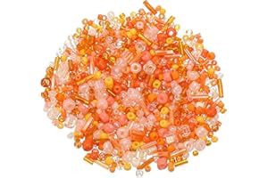 M METERXITY 1000-Pack Mixed Glass Seed Beads, 1-4mm/0.04-0.16 Inch Tube Mini Glass Bugle Beads for DIY Earrings/Necklaces/Bracelets/Jewelry Making [Orange]
