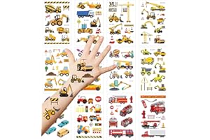 Deen Tattoo Kinder, 12 Blätter Fahrzeug Temporäre Tattoos für Kinder Jungen, Wasserdichte Auto Bagger Baufahrzeug Kinder Tattoos,Kindertattoos für Jungen Mädchen Party Mitgebsel Kindergeburtstags