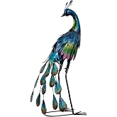 Lampe Solaire Paon TERESA'S COLLECTIONS 102 Cm - Déco Jardin Extérieur, Verre Et Métal