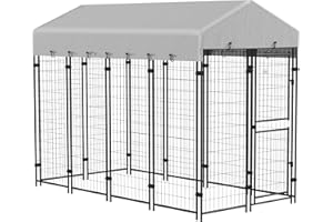 PawHut Recinto per Cani da Esterno, Kennel per Cani con Tetto Anti-UV Impermeabile e Porta a 2 Sezioni, Gabbia Grandi in Metallo, 239x121x183cm, Argento