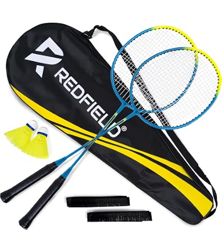 Set Da Badminton 4 Pezzi Completo Per Principianti E Famiglie - Racchette, Volani E Rete Portatile Per Gioco All'Aperto