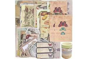 MAXQUU Kit de 200 piezas de material manual con 5 rollos de cinta adhesiva, pegatinas de animales y plantas y combinación de papel kraft, accesorios de manualidades, scrapbooking