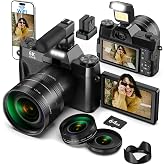 Longyi 64MP, 16x 3.0" 180&deg; 6K Digital Camera Flip Screen | Camera with 64GB Micro SD, Wide Angle Lens and Macro, 2 Batteries,