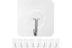 Självhäftande Krokar, 8 stycken, i Transparenta, 6 x 6 cm självhäftande yta, universal metallkrok för fastlimning i badrum, k