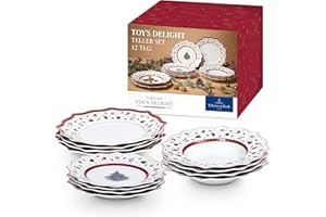 Villeroy & Boch – Toy's Delight Tafelservice Weihnachten 12 Teilig, Weihnachtsteller Set Toys, Weihnachtsgeschirr, Weihnachtsservice 4 Personen, Speiseteller, Suppenteller, Frühstücksteller, Porzellan