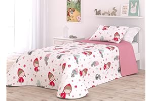Victorio & Lucchino Colcha Infantil de Verano y Primavera. Ligera Colcha cubrecama de Microfibra. Incluye Funda de cojín. (Caperucita con COJÍN, Cama 90cm)